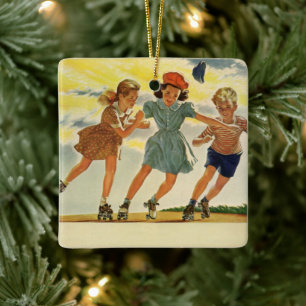 Ornement En Céramique Roller vintage Patinage amusant Enfants Garçons et