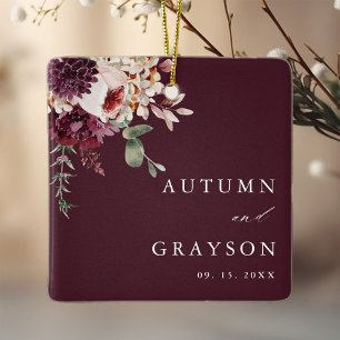Ornement En Céramique Romance d'Automne Élégant Mariage Photo Bourguigno