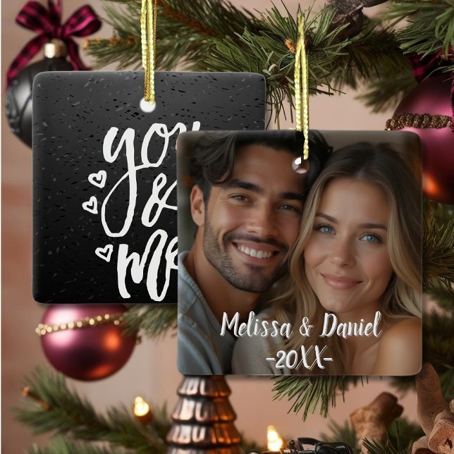 Ornement En Céramique Romantique Black and White You & Me Valentine's (Romantic Black and White You & Me Valentine's Ceramic Ornament)