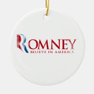Ornement En Céramique Romney - croyez à l'Amérique (rouge)