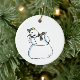 Ornement en céramique rond bonhomme de neige