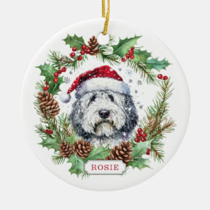 Ornement en céramique rond Chien de berger anglais