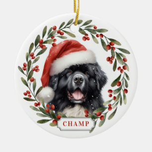 Ornement en céramique rond Chien de Terre-Neuve