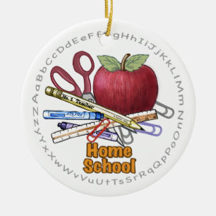 Ornement en céramique rond de l'école à la maison