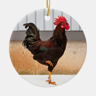 Ornement en céramique rond de Noël de coq et de