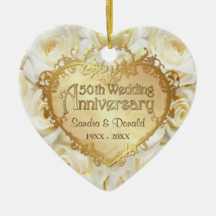 Ornement En Céramique Rose blanche 50e anniversaire de Mariage