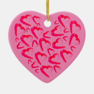 Ornement en céramique rose Coeurs rouges