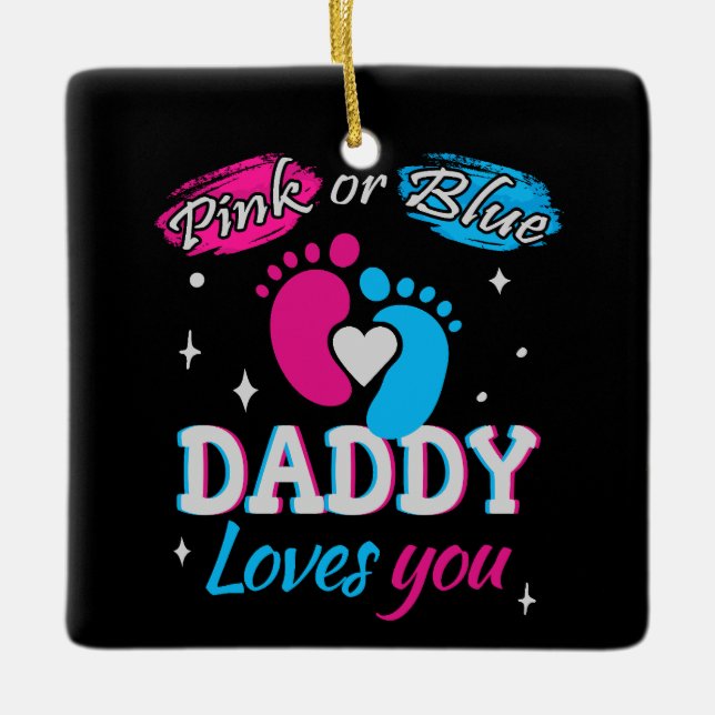 Ornement En Céramique Rose ou Bleu, papa t'aime (Devant)