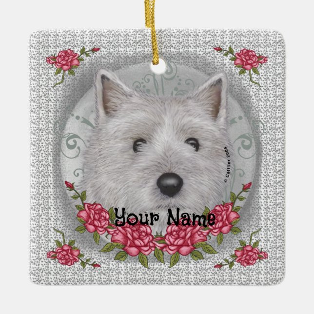 Ornement En Céramique Roses Cairn Terrier (Devant)