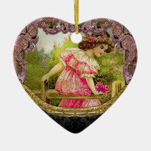 Ornement En Céramique Roses pour l'amour IV victorien