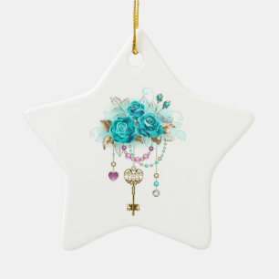 Ornement En Céramique Roses turquoise avec touches