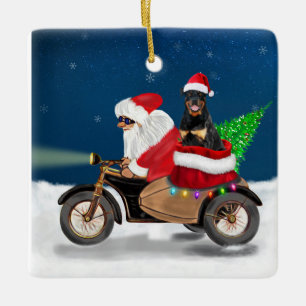 Ornement En Céramique Rottweiler Chien Noël Père Noël