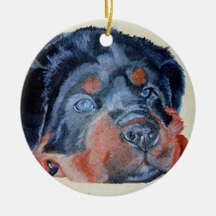 Ornement En Céramique Rottweiler Chiot Artistique Portrait pour Animaux