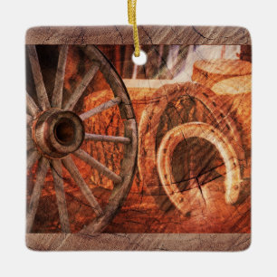 Ornement En Céramique Roue en Wagon Rustique Horseshoes Style Occidental