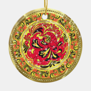 Ornement En Céramique Rouge Abstrait Phoenix Bird-Gold & Sparkles