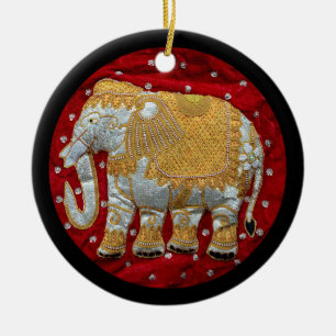 Ornement En Céramique Rouge embelli et or d'éléphant d'Asie