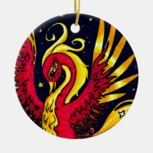 Ornement En Céramique Rouge et or pilotant Phoenix