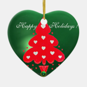 Ornement En Céramique ROUGE NOËL ARBRE VACANCES FÊTE COEUR vert