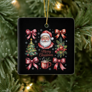Ornement En Céramique Rouge Rétro Coquette Noël Mignon Vacances de Noël
