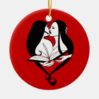 Ornement En Céramique Rouge Romance et blanc lesbiens