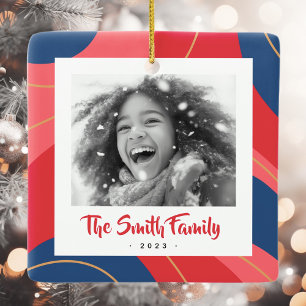 Ornement En Céramique Rouge rose foncé bleu rétro