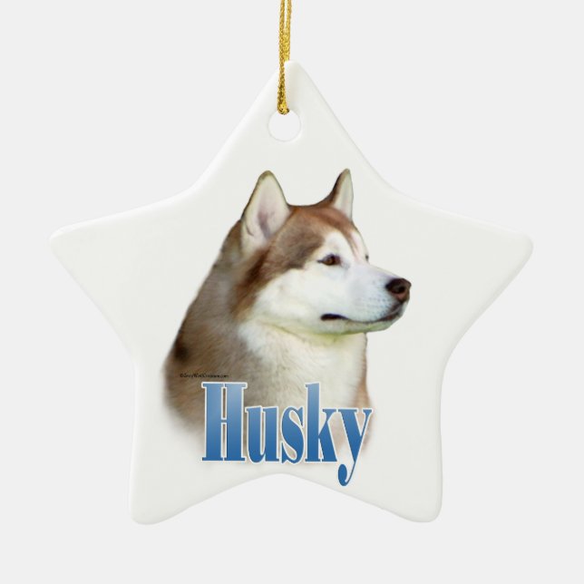 Ornement En Céramique Rouge Sibérien Husky Nom (Devant)