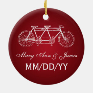 Ornement En Céramique Rouge tandem de vélo de faveur élégante de mariage