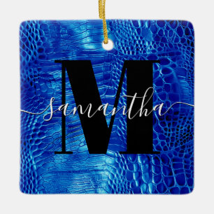Ornement En Céramique Royal Blue Fausse Peau Monogramme Photo