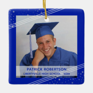 Ornement En Céramique Royal Blue Graduate Photo Modern Keepsaké