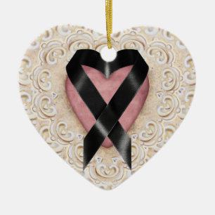 Ornement En Céramique Ruban de mélanome noir du coeur - SRF