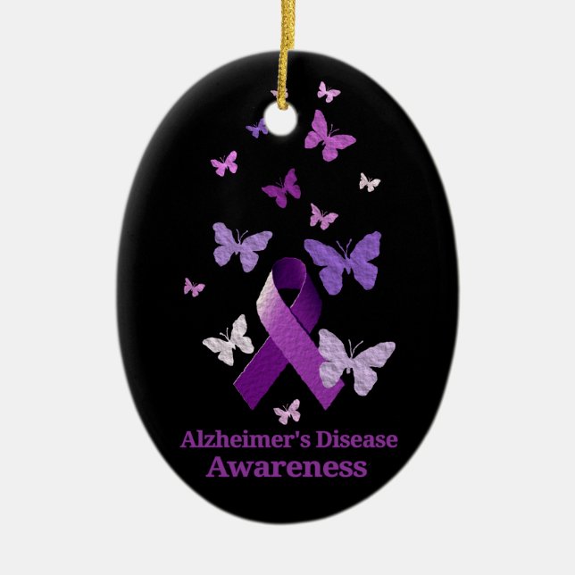 Ornement En Céramique Ruban pourpre de conscience : Maladie d'Alzheimer (Devant)