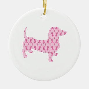 Ornement En Céramique Ruban rose de Dachshund pour le cancer