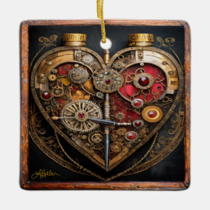 Ornement En Céramique Rubis et engrenages Steampunk Cœur sombre