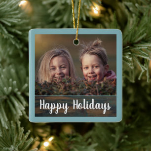 Ornement En Céramique Rustique Bois de vacances Script Custom Family Pho