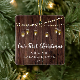 Ornement En Céramique Rustique Mason Jar Lights Notre Premier Noël