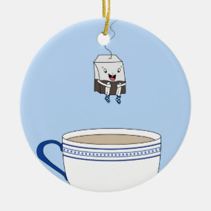 Ornement En Céramique Sachet à thé sautant dans la tasse
