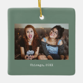 Ornement En Céramique Sage Green Photo Keepsaké Noël
