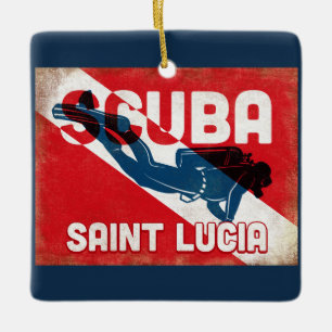 Ornement En Céramique Saint Lucia Scuba Diver - Blue Retro