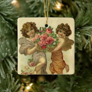 Ornement En Céramique Saint Valentin victorienne vintage, Angels Rose