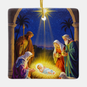 Ornement En Céramique Sainte Famille de Noël traditionnelle