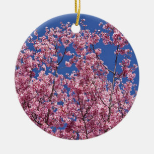 Ornement En Céramique Sakura Cherry Fleurit Dans Le Bleu