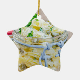 Ornement En Céramique Salade de pommes de terre dans un bocal en bois