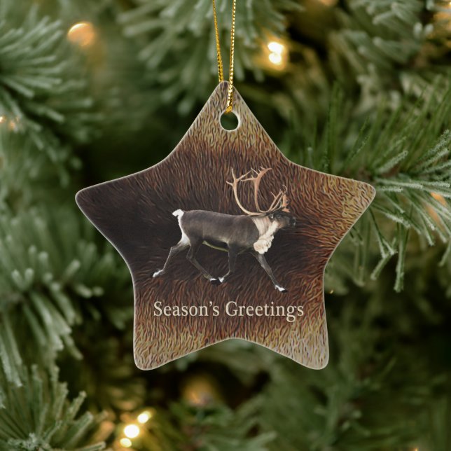 Ornement En Céramique Salutation de saison - Bull Caribou (Reindeer) (Arbre)