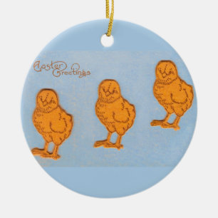 Ornement En Céramique Salutations de Pâques Chicks Bleu