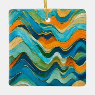 Ornement En Céramique "Sanlúcar" Vagues bleu vert orange