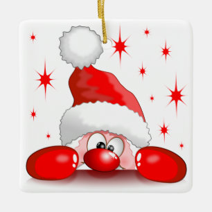 Ornement En Céramique Santa Cartoon Cute Peeking Character © BluedarkArt
