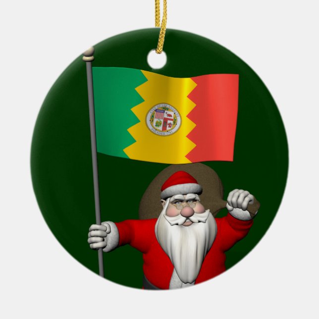 Ornement En Céramique Santa Claus Avec L'Enseigne De Los Angeles (Devant)
