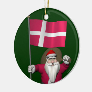 Ornement En Céramique Santa Claus Avec L'Ensigne Danemark Dannebrog