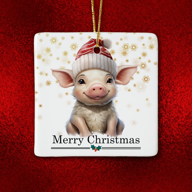 Ornement En Céramique Santa Hat Little Pig Merry Christmas (Créateur téléchargé)