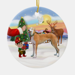 Ornement En Céramique Santas Treat - Rouge clair Greyhound